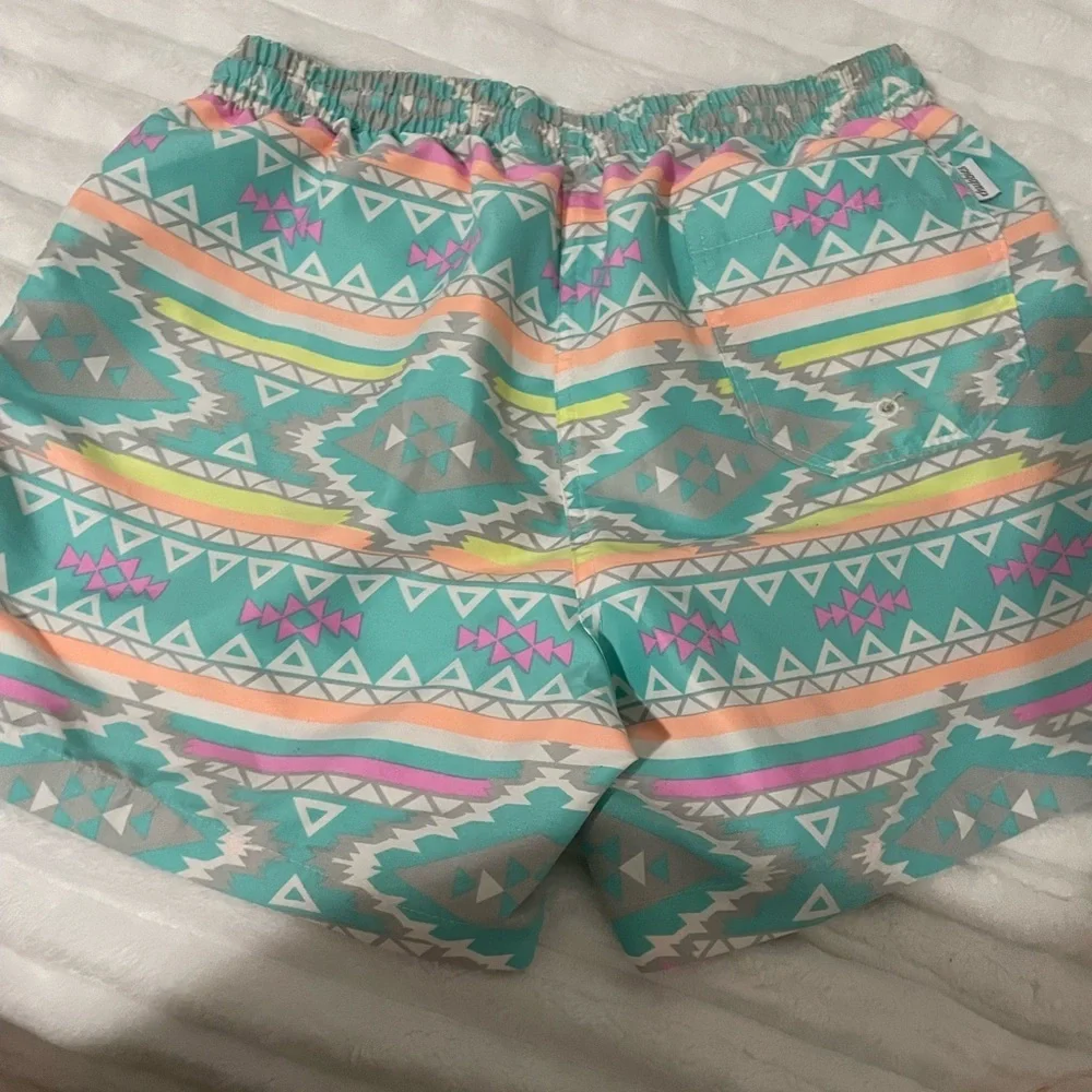 Chubbies Teal and Pink Patterned Swim Trunks
